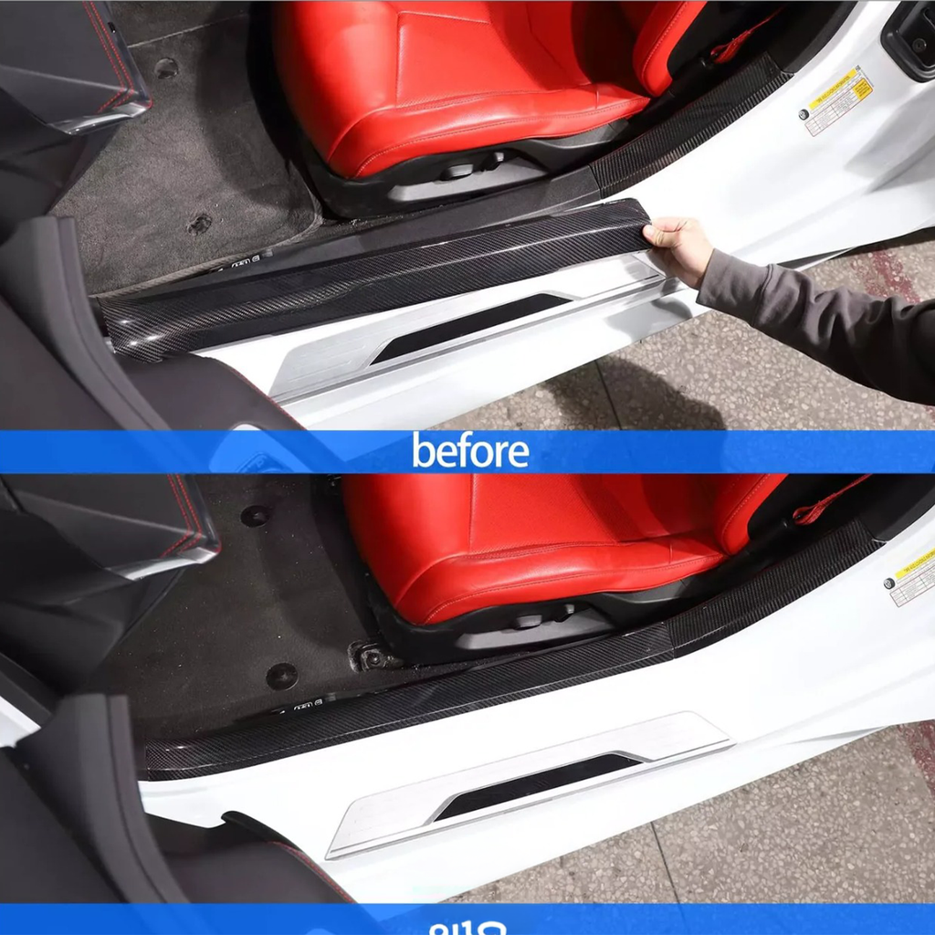 Carbon Fiber Interior Door Sill Trim Cover for Chevrolet Corvette C8 Z51 Z06 - Bull Boost Performance