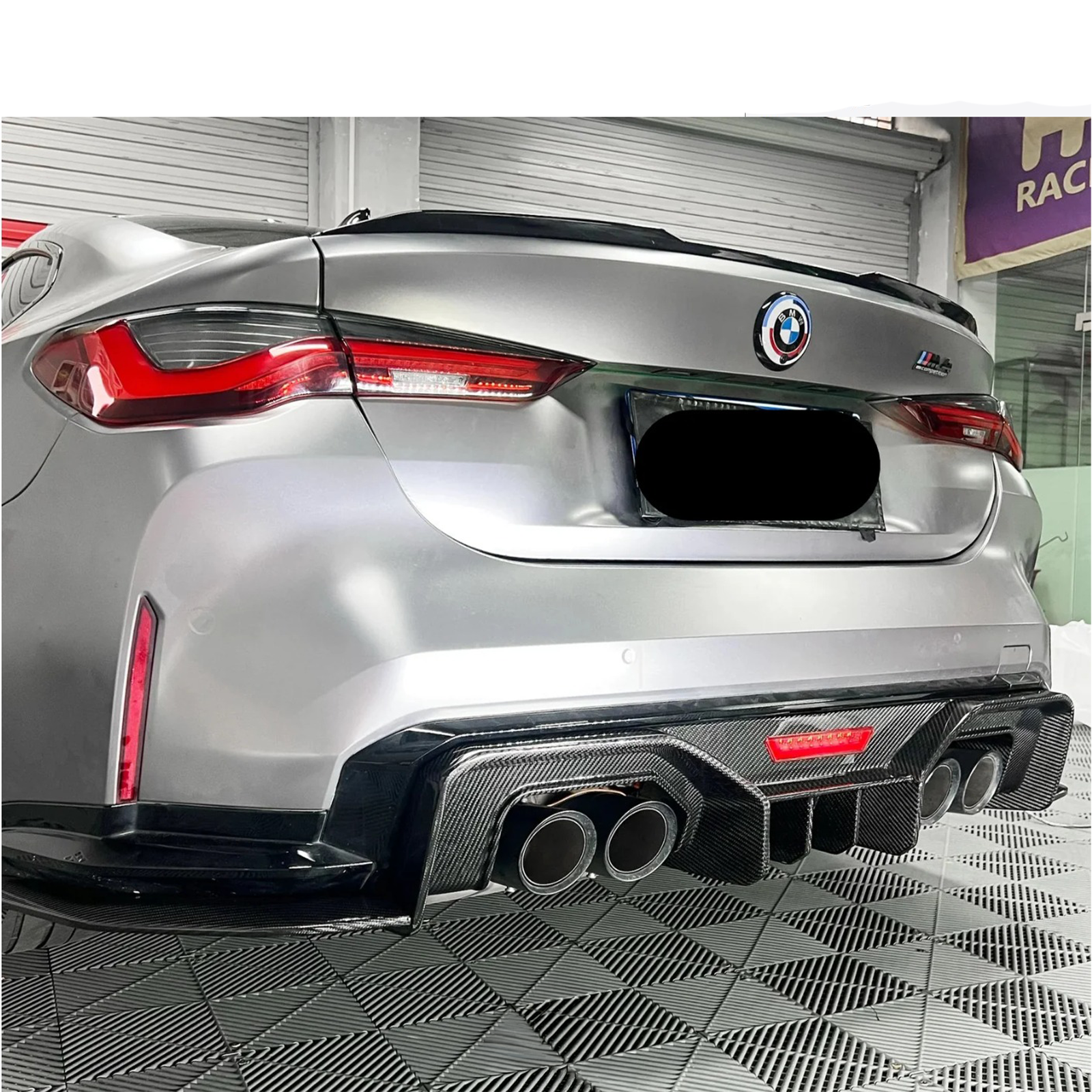 Carbon Fiber AD Style Rear Diffuser w/ LED Light for BMW G80 G81 G82 G83 M3 M4 - Bull Boost Performance