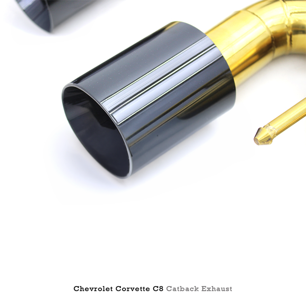 Valved Gold Plated Catback Exhaust Carbon Fiber Tips for Corvette C8 - Bull Boost Performance