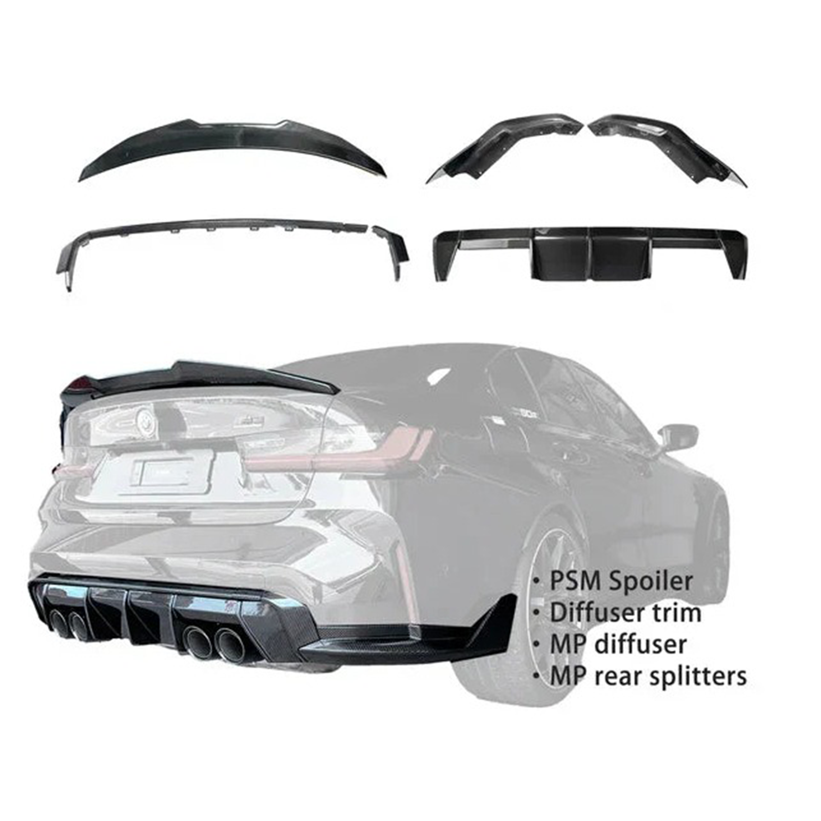 Full Dry Carbon Fiber Rear Diffuser Kit for BMW G80 M3 G82 G83 M4 - Bull Boost Performance
