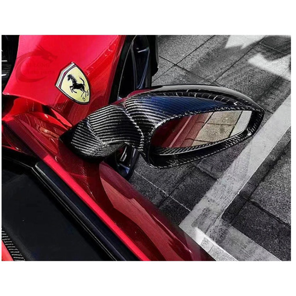 C Style Carbon Fiber Side Mirror Caps for Ferrari 488 GTB Spider by Stratec Systems