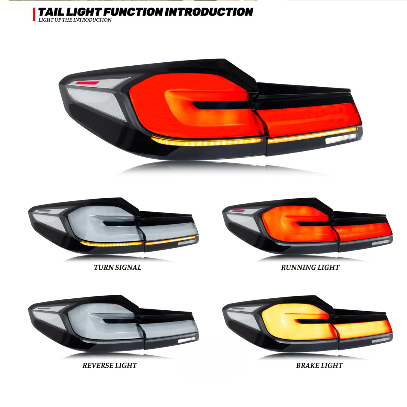Clear LED Rear Tail Lights for BMW F90 M5 G30 5 Series - Bull Boost Performance