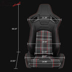 Universal Red Plaid Racing Seat Dual Slider Cam-lock Belt PU Carbon