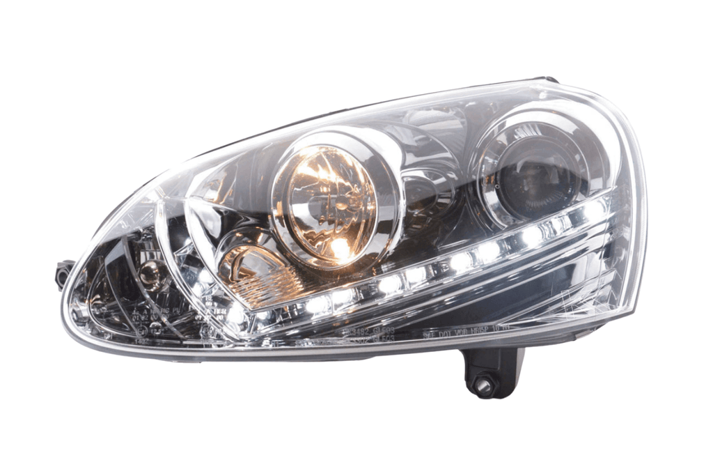 Volkswagen Golf 5 Chrome LED Headlights with Daytime Running Lights (2003 - 2008) - With R87 approval