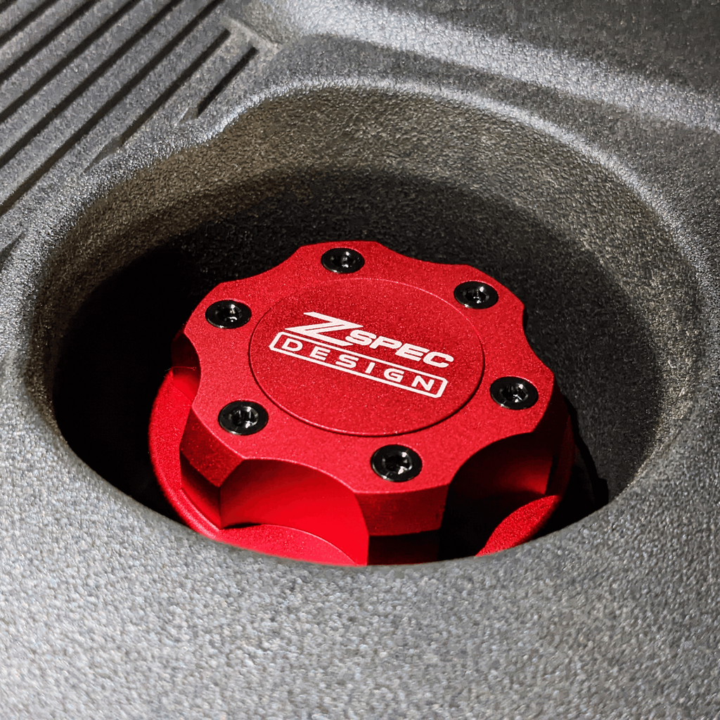 ZSPEC Billet Oil Filler Cap for Nissan/Infiniti/Datsun, Red Cap w/ Titanium Accents