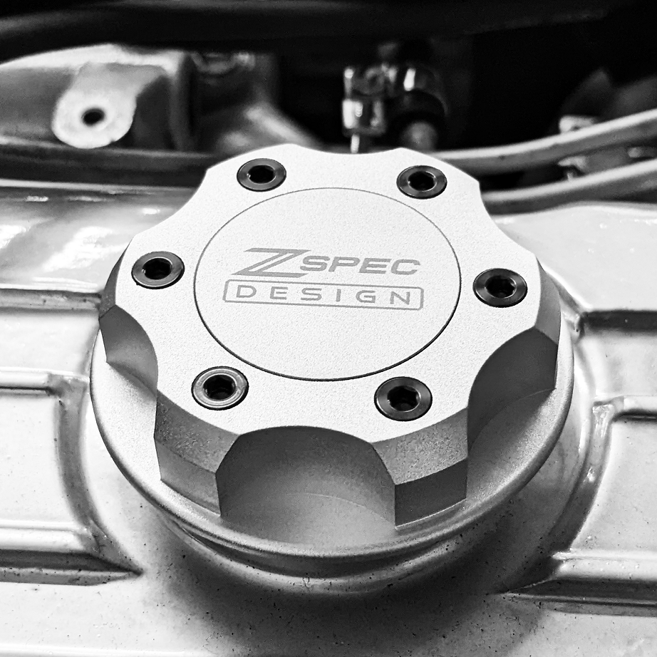 ZSPEC Billet Oil Filler Cap for Nissan/Infiniti/Datsun, Silver Cap w/ Titanium Accents