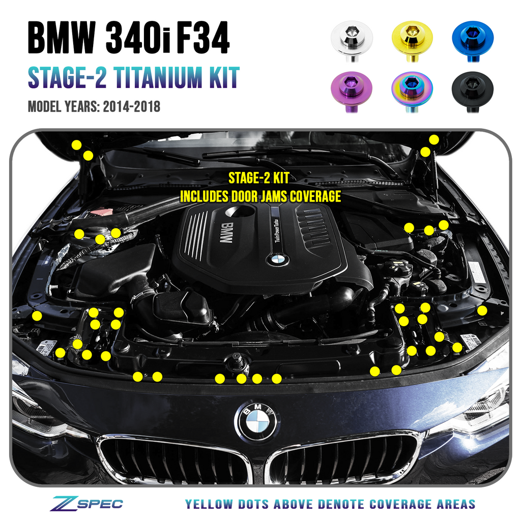 ZSPEC "Stage 2" Dress Up Bolts® Fastener Kit for '14-18 BMW 340i F34 3.0T, Titanium