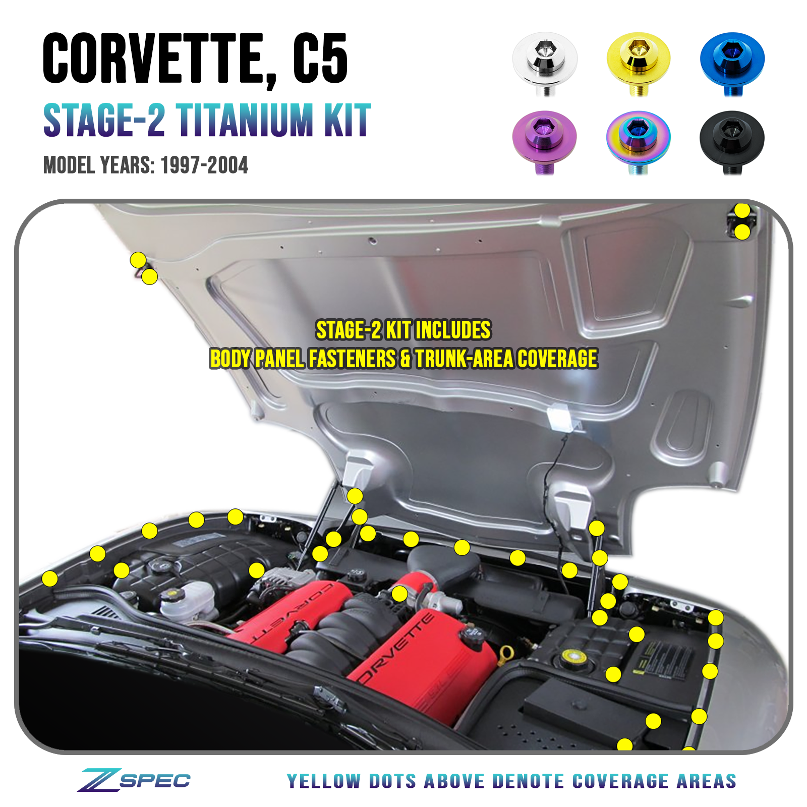 ZSPEC "Stage 2" Dress Up Bolts® Fastener Kit, '97-04 C5 Corvette 5.7L LS6, Titanium