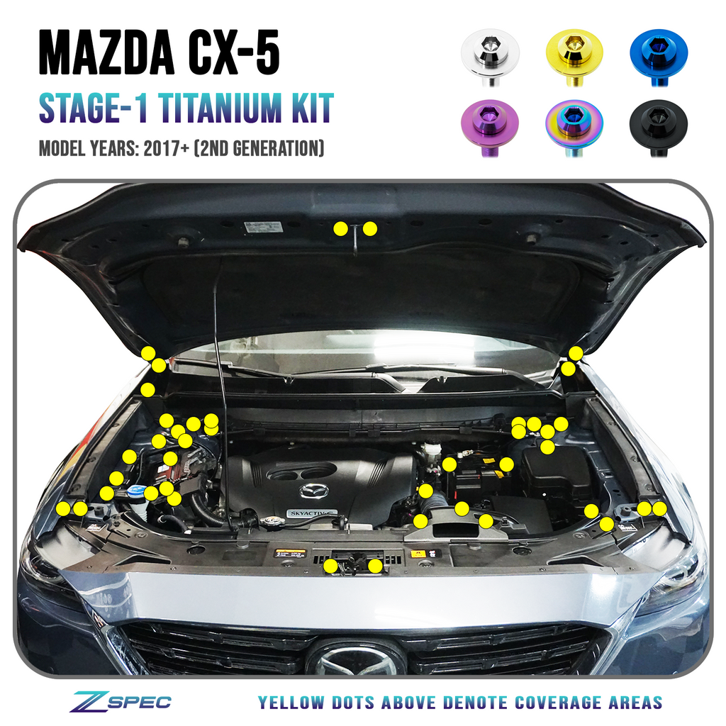 ZSPEC "Stage 1" Dress Up Bolts® Fastener Kit for '17-23 Mazda CX-5, Titanium