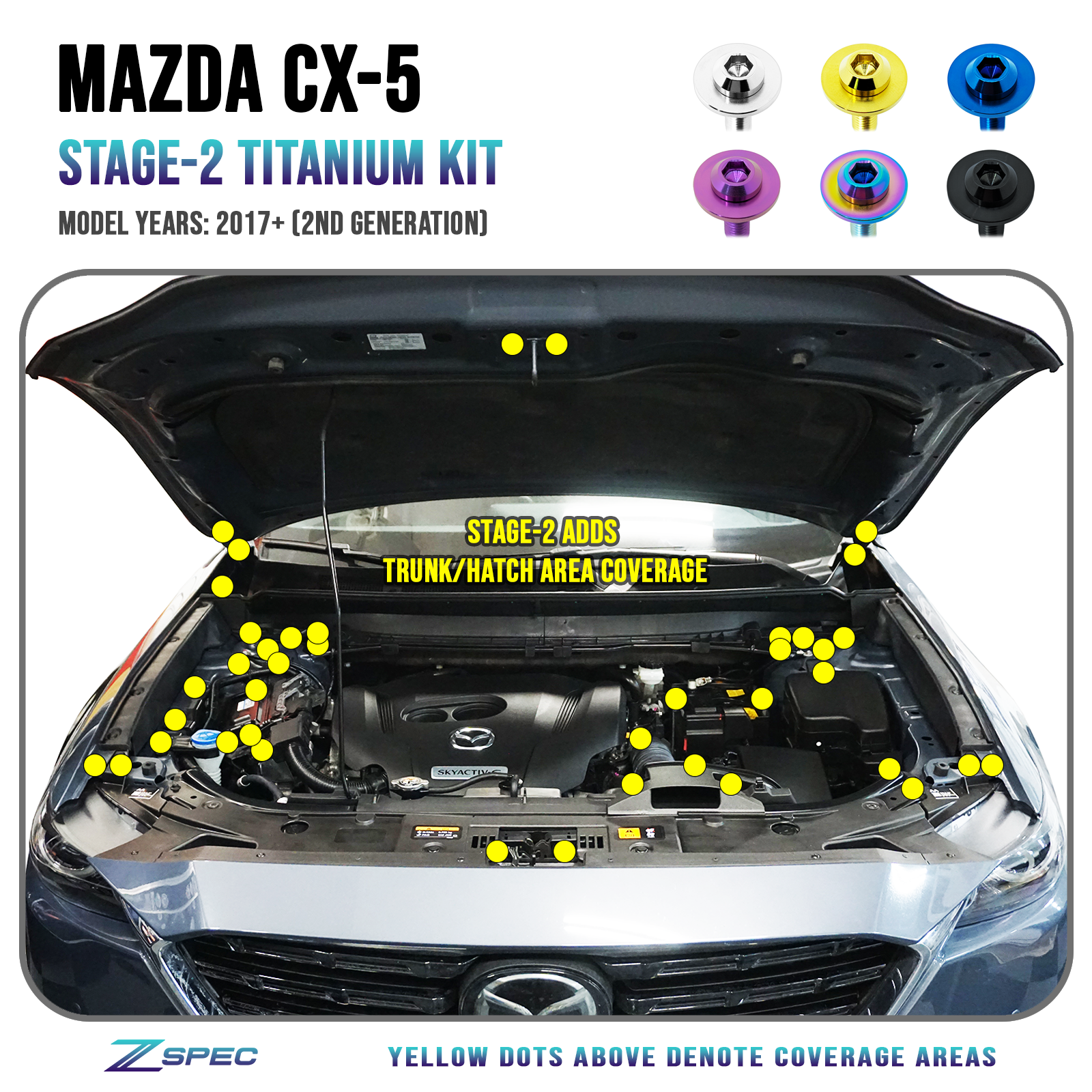 ZSPEC "Stage 2" Dress Up Bolts® Fastener Kit for '17-23 Mazda CX-5, Titanium