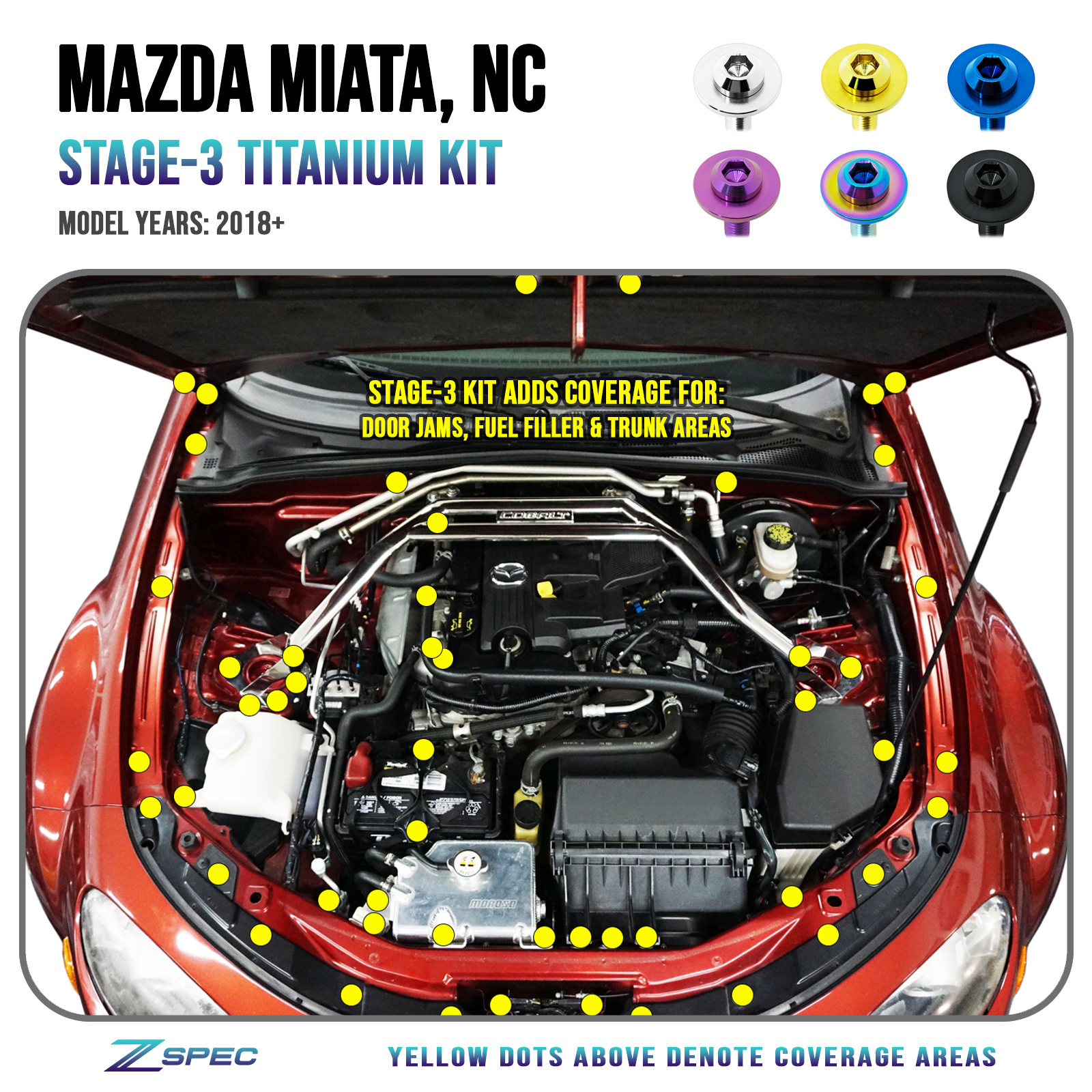 ZSPEC "Stage 3" Dress Up Bolts® Fastener Kit for '23+ Mitsubishi Mirage, Titanium