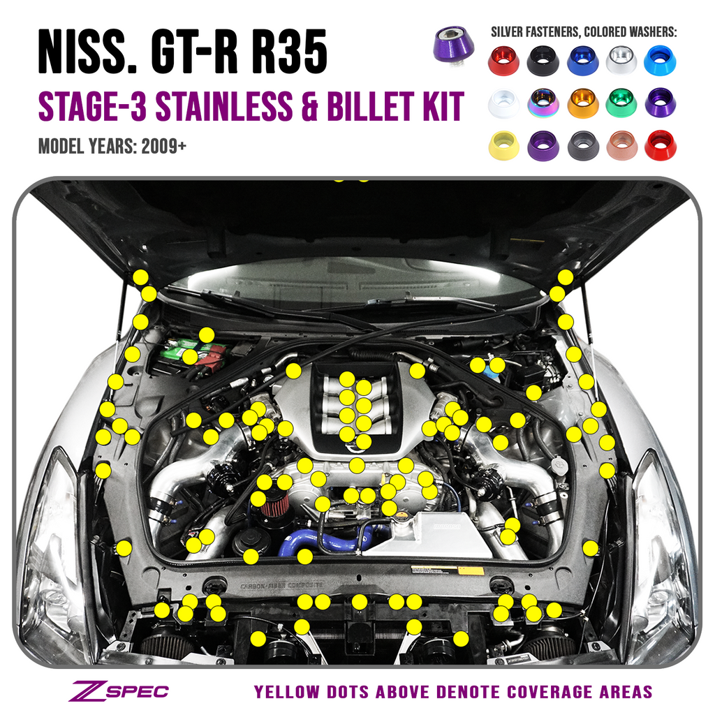 ZSPEC "Stage 3" Dress Up Bolts® Fastener Kit for '09-24 Nissan GTR (R35), Stainless & Billet