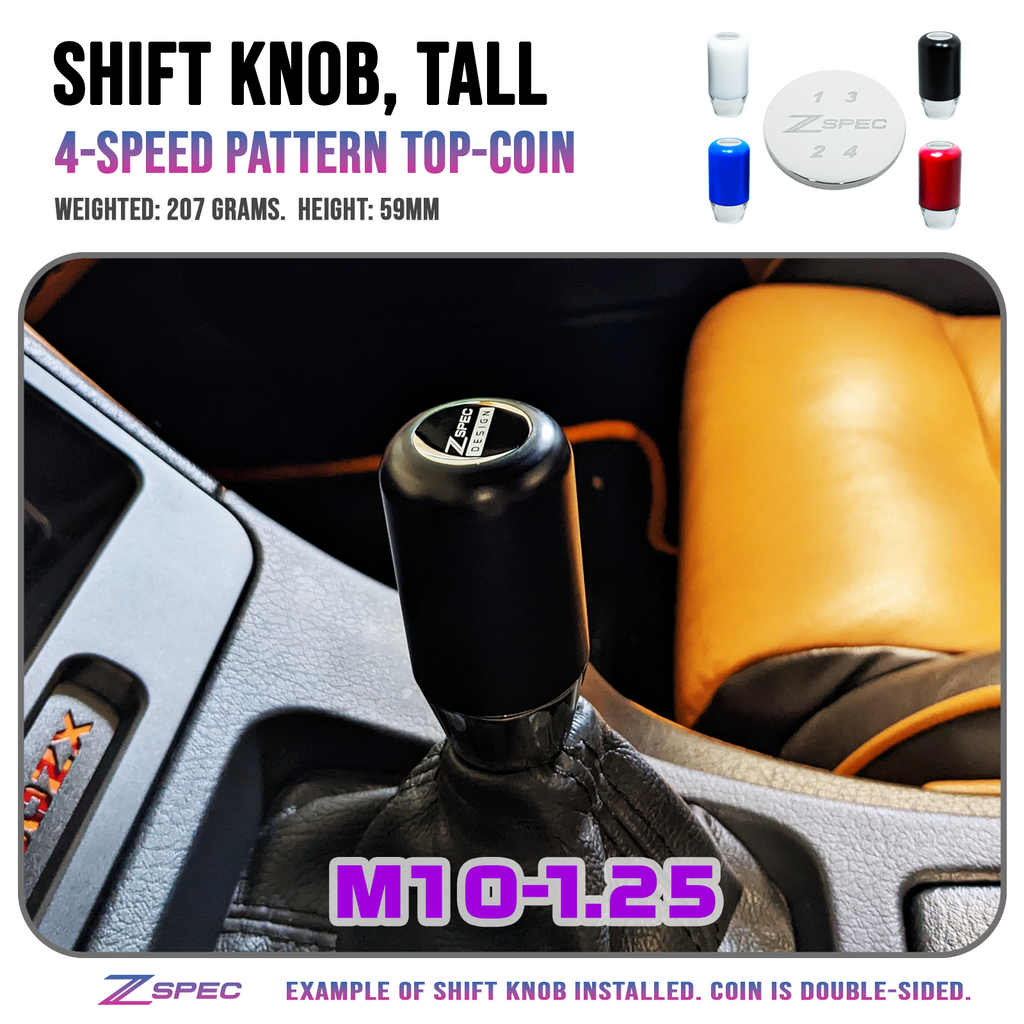 ZSPEC Shift Knob, M10-1.25, Delrin & Stainless, 207 Grams, 4-Speed Pattern