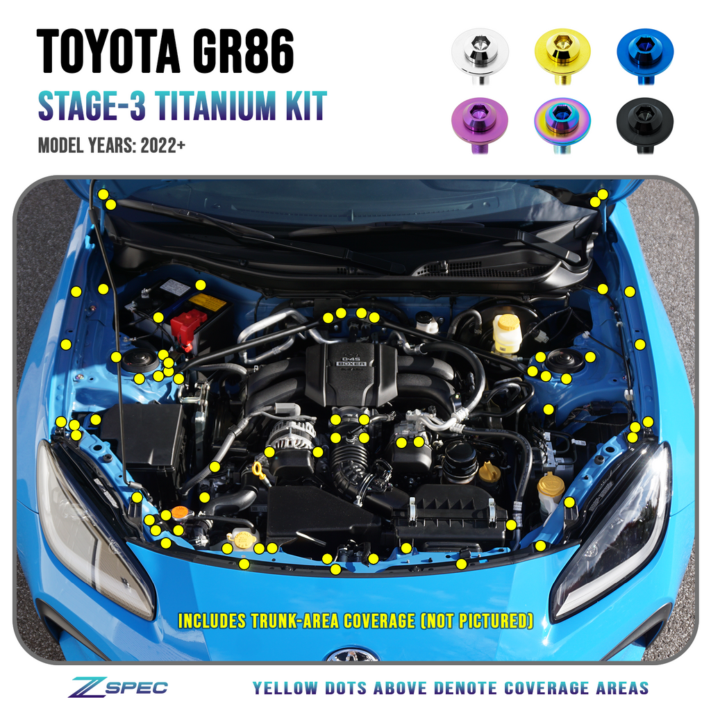 ZSPEC "Stage 3" Dress Up Bolts® Fastener Kit for '22+ Toyota GR86 & Subaru BRZ, Titanium