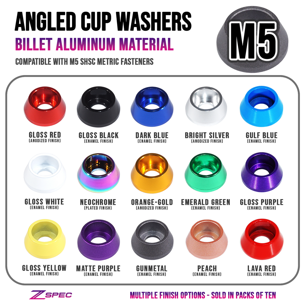 ZSPEC M5 Billet Angled Cup Finish Washers for SHSC Socket-Cap Fasteners, Billet, 10-Pack