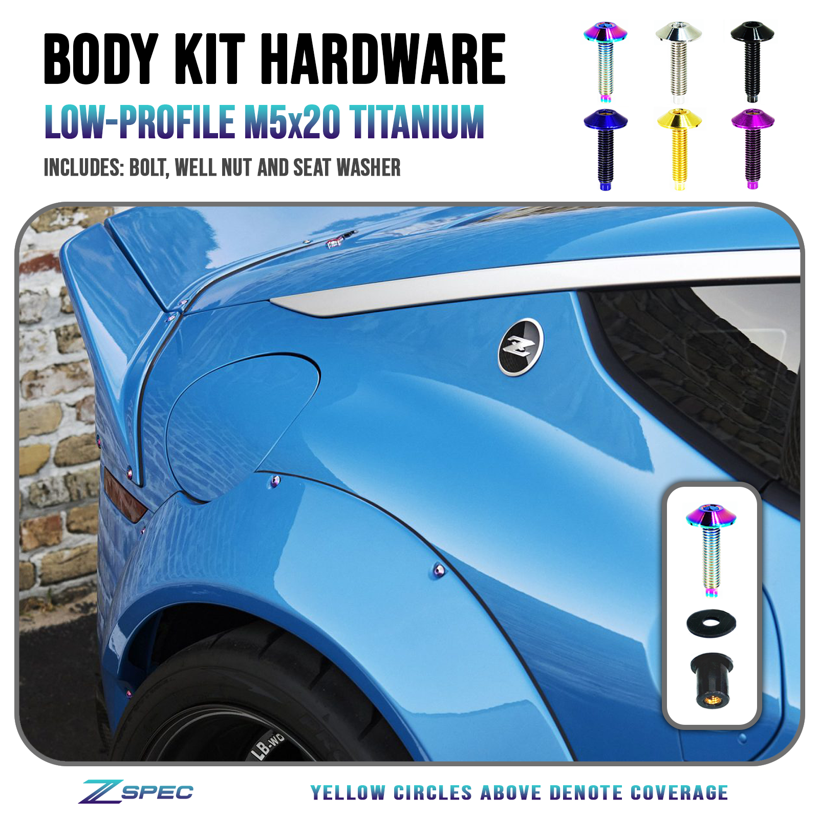 ZSPEC Body Kit Fastener, Low-Profile M5x20mm Titanium w/Well Nut, Sold per Each