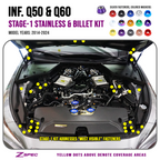 ZSPEC "Stage 1" Dress Up Bolts® Fastener Kit for '17-20 Infiniti Q50/Q60 VQ & VR, Stainless & Billet