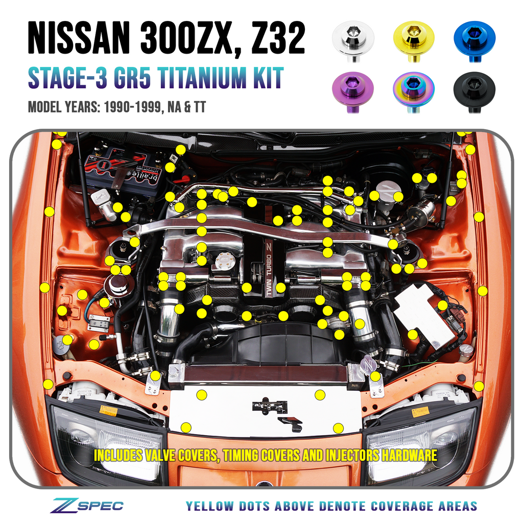ZSPEC "Stage 3" Dress Up Bolts® Hardware Kit for Nissan 300zx Z32, Titanium