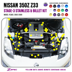 ZSPEC "Stage 3" Dress Up Bolts® Kit for Nissan 350z DE/HR, OEM-Length Plenum Bolts, Stainless & Billet