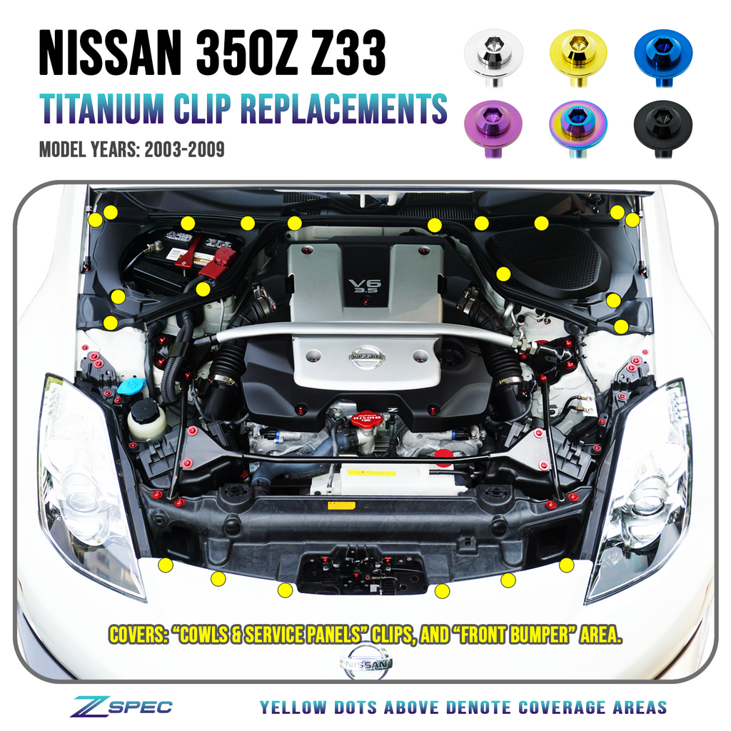 ZSPEC Plastic-Clips Replacement Kit for '03-09 Nissan 350z Z33, Grade-5 Titanium