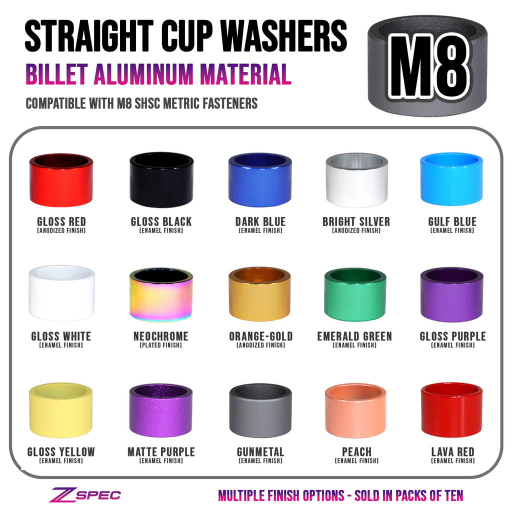 ZSPEC M8 Straight Cup Dress-Up/Finish Washers for M8 SHSC Fasteners, Billet, 10-Pack