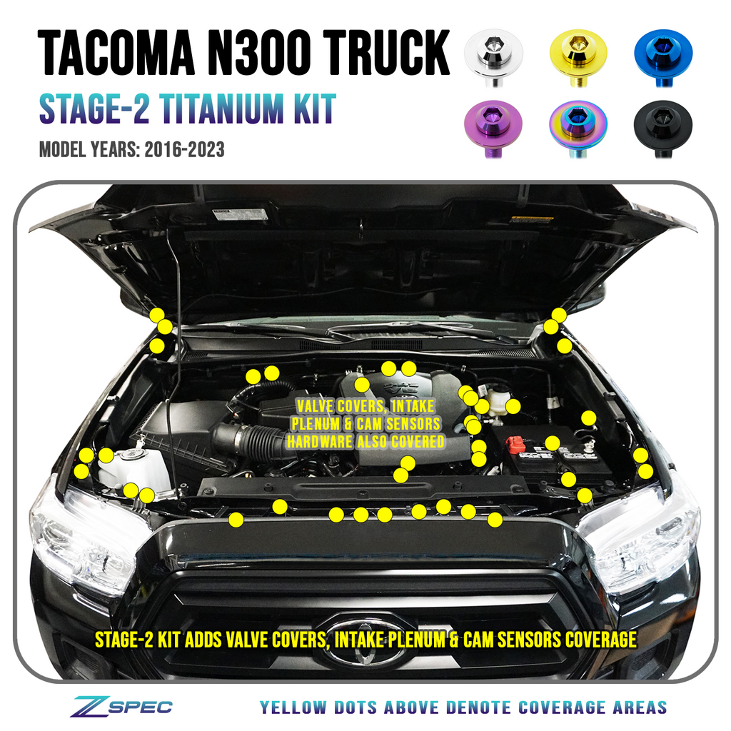 ZSPEC "Stage 2" Dress Up Bolts® Fastener Kit for '16-23 Toyota Tacoma N300, Titanium