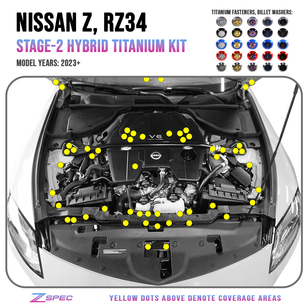 ZSPEC "Stage 2" Dress Up Bolts® Hardware Kit for Nissan Z RZ34, Titanium & Billet