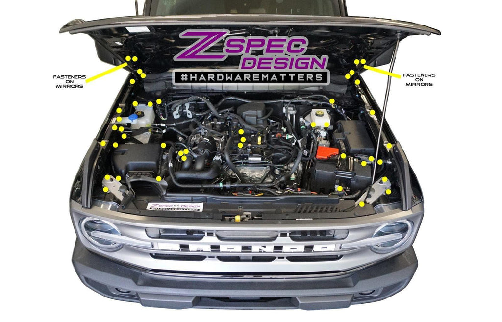 ZSPEC "Stage 3" Dress Up Bolts® Fastener Kit for '21+ Ford Bronco 2.7L, Stainless-Billet