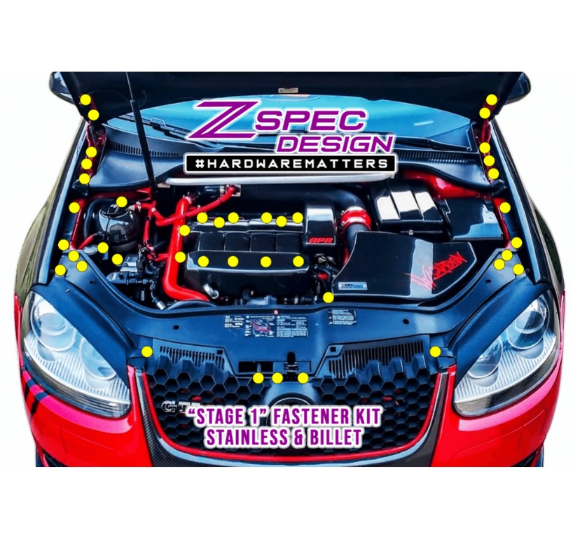 ZSPEC "Stage 1" Dress Up Bolts® Fastener Kit for '05-10 VW Golf MK5, Stainless & Billet