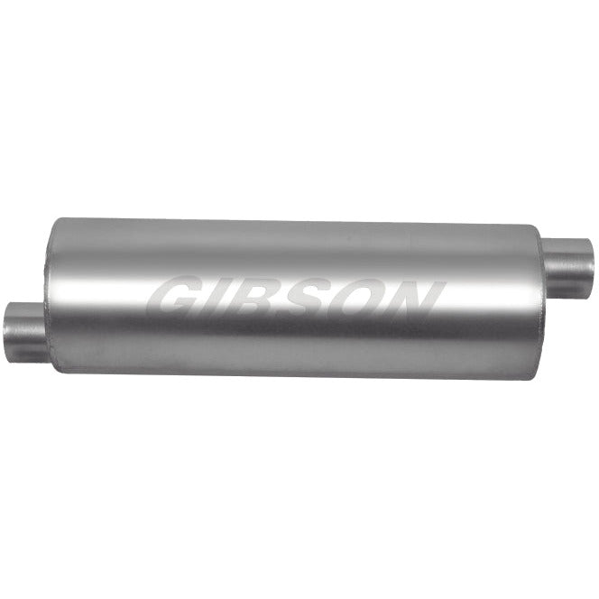 Gibson SFT Superflow Offset/Offset Round Muffler - 8x24in/3in Inlet/3in Outlet - Stainless Gibson Muffler