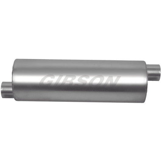 Gibson SFT Superflow Offset/Offset Round Muffler - 6x24in/2.25in Inlet/2.25in Outlet - Stainless Gibson Muffler