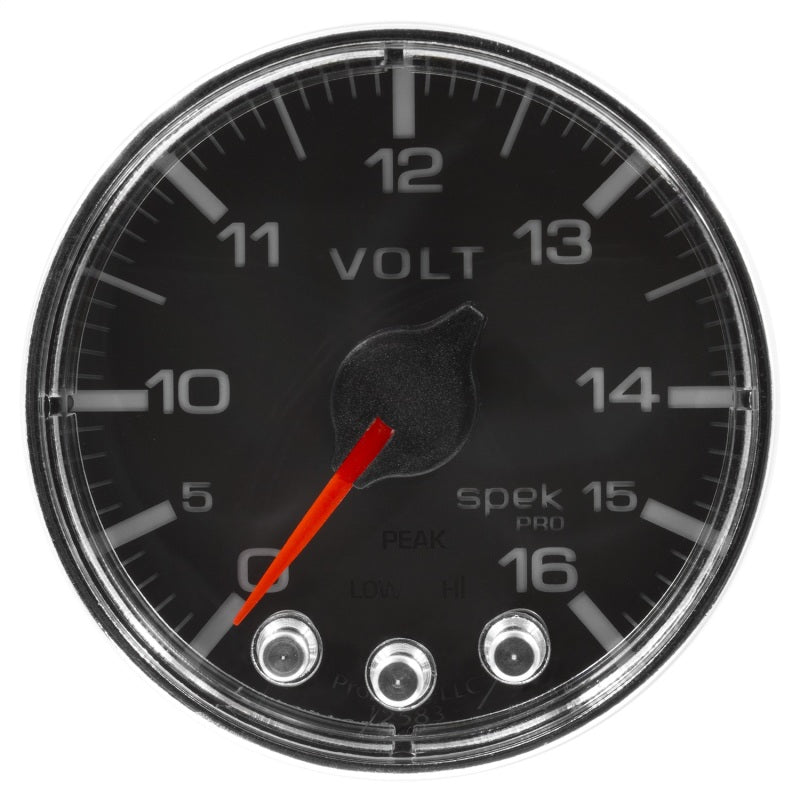 Autometer Spek-Pro Gauge Voltmeter 2 1/16in 16V Stepper Motor W/Peak & Warn Blk/Chrm AutoMeter Gauges