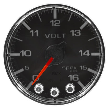 Autometer Spek-Pro Gauge Voltmeter 2 1/16in 16V Stepper Motor W/Peak & Warn Blk/Chrm AutoMeter Gauges