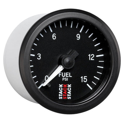 Autometer Stack 52mm 0-15 PSI 1/8in NPTF Male Pro Stepper Motor Fuel Pressure Gauge - Black AutoMeter Gauges