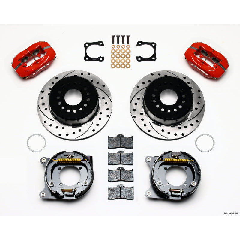 Wilwood Forged Dynalite P/S Park Brake Kit Drilled Red Chevy 12 Bolt-Spec 3.15in Brng Stggrd mt Wilwood Big Brake Kits