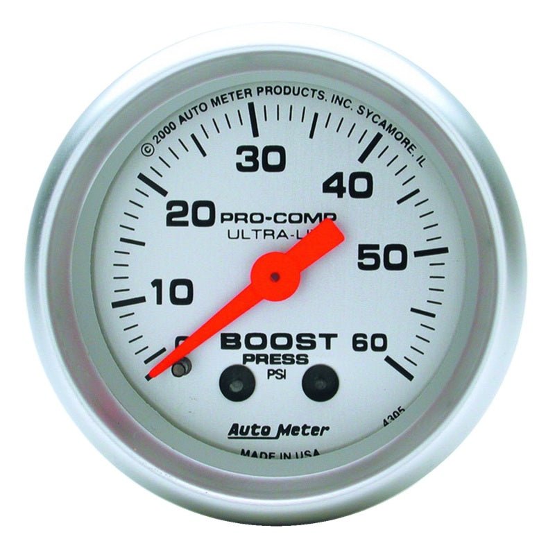 Autometer Ultra-Lite 52mm 60 PSI Mechanical  Boost Gauge AutoMeter Gauges