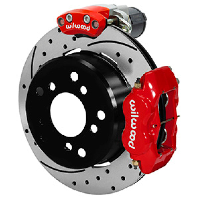 Wilwood Forged Dynalite Rear Electronic Parking Brake Kit - Red Powder Coat Caliper - D/S Rotor Wilwood Brake Calipers - Perf