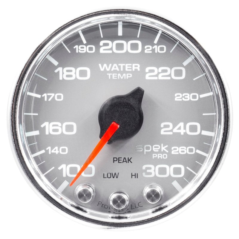 Autometer Spek-Pro Gauge Water Temp 2 1/16in 300f Stepper Motor W/Peak & Warn Slvr/Chrm AutoMeter Gauges