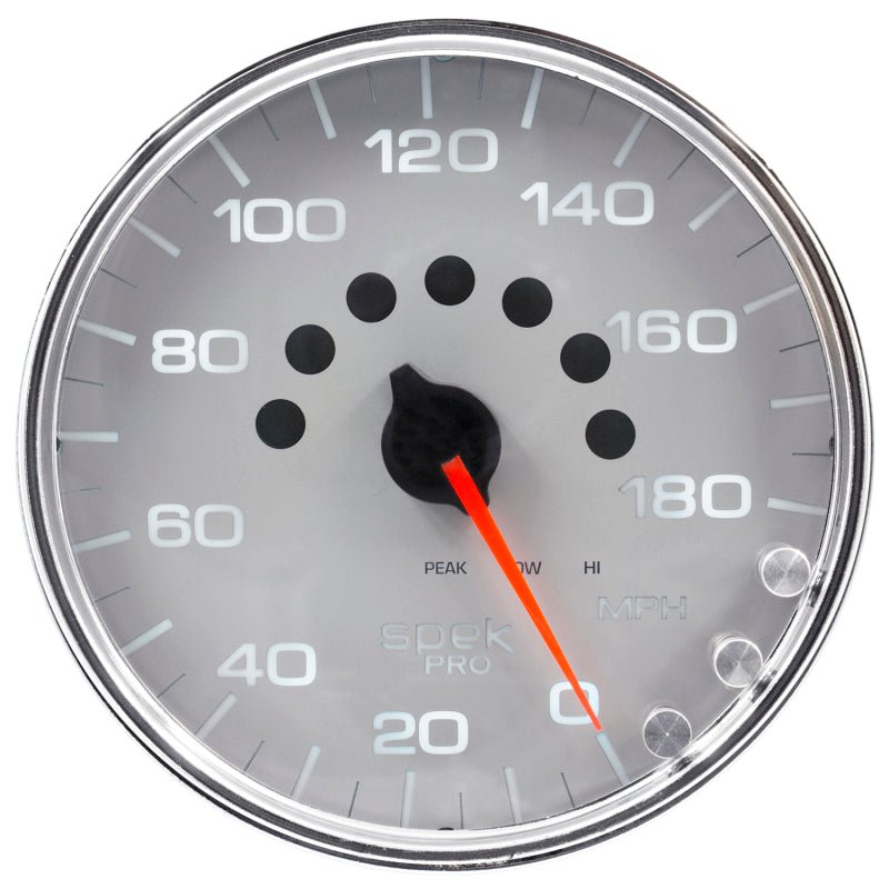 Autometer Spek-Pro Gauge Speedometer 5in 180 Mph Elec. Programmable Silver/Chrome AutoMeter Gauges