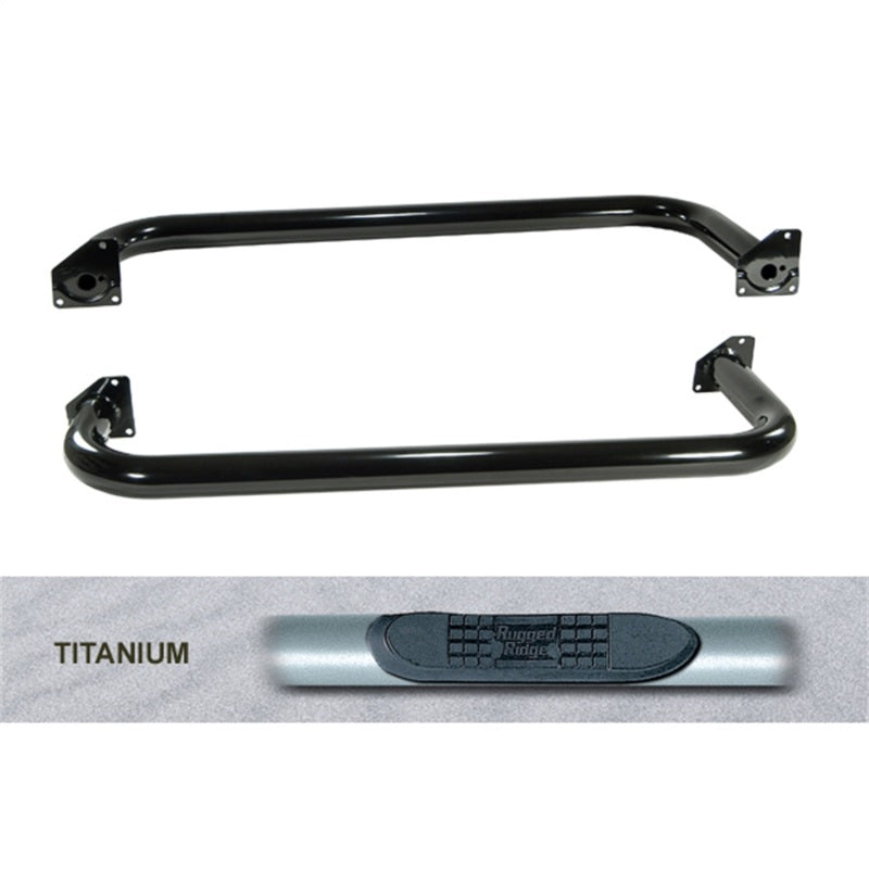 Rugged Ridge 3-In Round Side Step Titanium 97-06TJ Rugged Ridge Side Steps