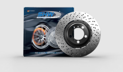 SHW 18-19 Porsche 911 Carrera 4 GTS 3.0L w/o Ceramic Brake Left Front Drilled-Dimpled LW Brake Rotor SHW Performance Brake Rotors - Drilled