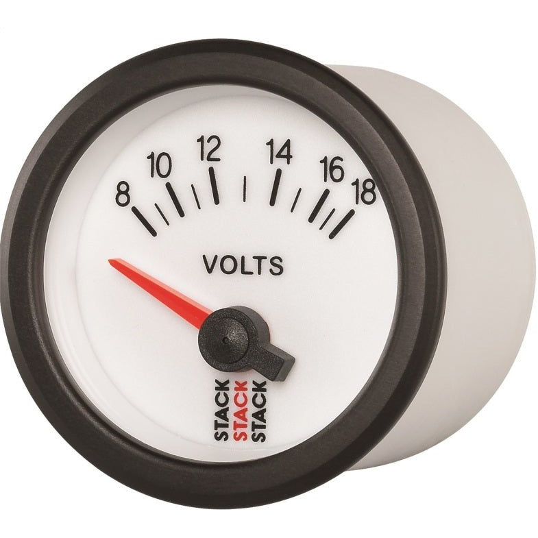 Autometer Stack 52mm 8-18V Electric Battery Voltage Gauge - White AutoMeter Gauges