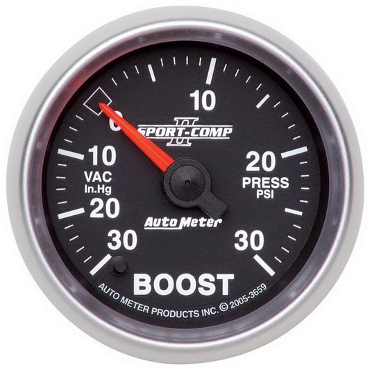 Autometer Sport-Comp II 52mm Full Sweep Electronic 30 In Hg-Vac/30 PSI Vacuum/Boost Gauge AutoMeter Gauges