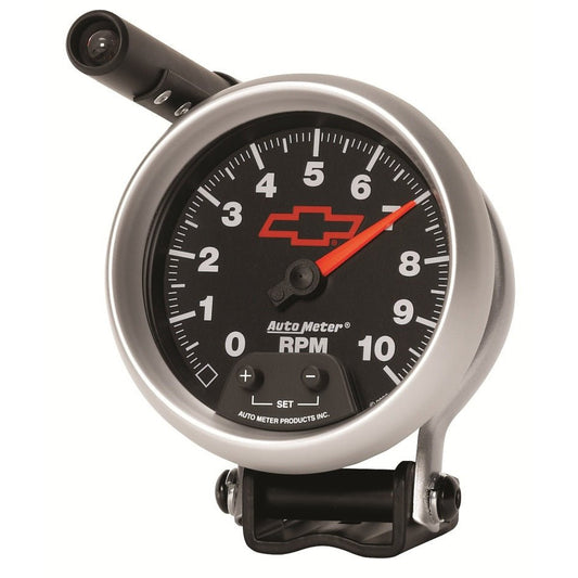 Autometer GM Red Bowtie Black 3-3/4in 0-10000 RPM Pedestal Mount Tachometer Quick-Lite AutoMeter Gauges