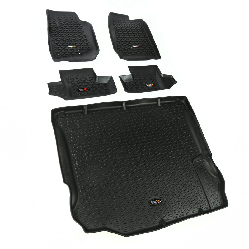 Rugged Ridge Floor Liner Front/Rear/Cargo Black 2011-2018 Jeep Wrangler JK 2 Dr Rugged Ridge Floor Mats - Rubber