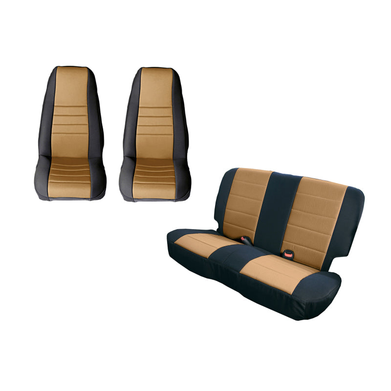 Rugged Ridge Seat Cover Kit Black/Tan 80-90 Jeep CJ/YJ Rugged Ridge Seat Covers