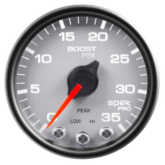 AutoMeter Gauge Boost 2-1/16in. 35PSI Stepper Motor W/Peak & Warn Silver/Blk Spek-Pro AutoMeter Gauges