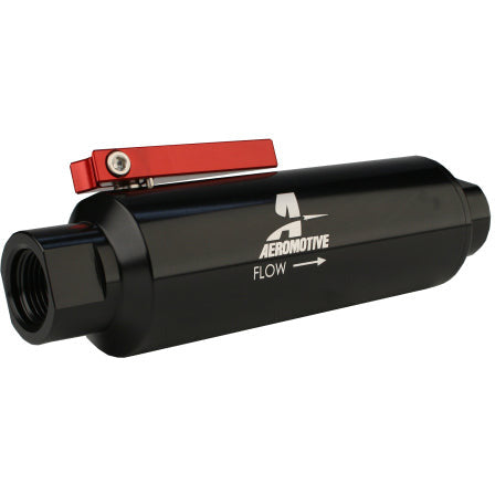 Aeromotive In-Line AN-10 Filter w/Shutoff Valve 100 Micron SS Element - Black Anodize Finish Aeromotive Fuel Filters