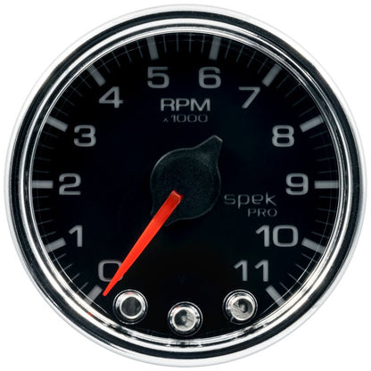 Autometer Spek-Pro Gauge Tach 2 1/16in 11K Rpm W/ Shift Light & Peak Mem Blk/Chrm AutoMeter Gauges