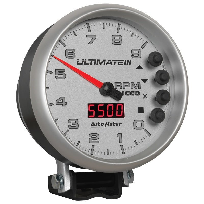 Autometer 5 inch Ultimate III Playback Tachometer 9000 RPM - Silver AutoMeter Performance Monitors